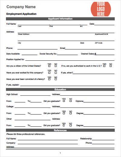 Employment application form