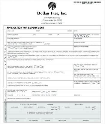 Dollar Tree job application pdf