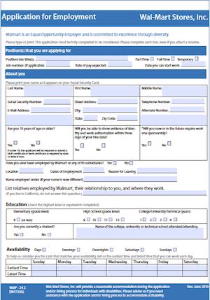 Walmart PDF job application